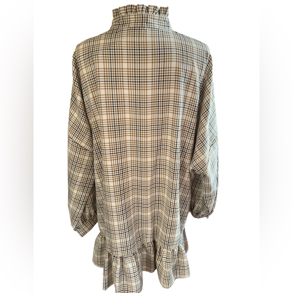 PrettyLittleThing Ivory,Beige & Black Plaid Ruffle Collar, Shirt Dress Size 10 - Picture 4 of 10